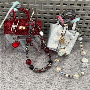 Red and Silver Mini Handbag Set with Beaded Straps